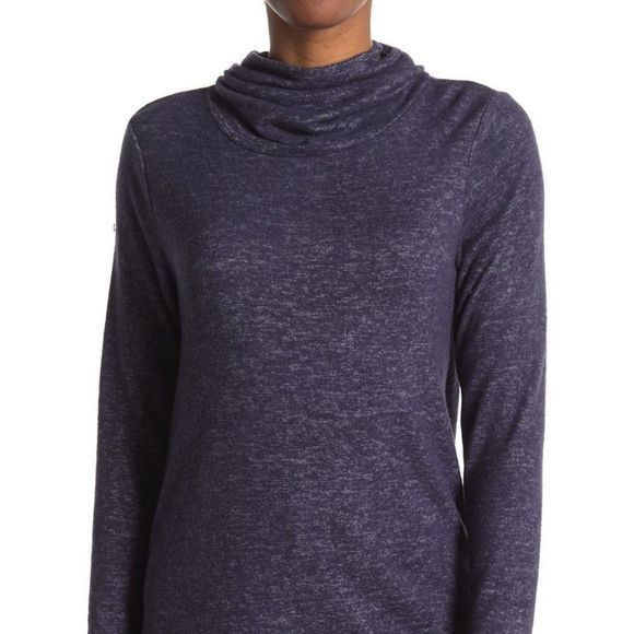 NWT BOBEAU Blue Cowl Neck Built-In Face Mask Sweat - Picture 2 of 11